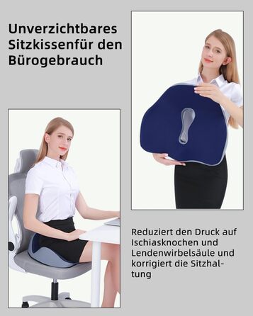 Ортопедична подушка для сидіння, подушка для офісного крісла: ергономічна, з піною з пам'яті, для полегшення болю в куприку та ішіасі, великий розмір