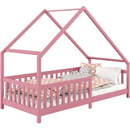 Ліжко для дому IDIMEX CORA з масиву сосни, ліжко Монтессорі 90 х 200 см, дитяче ліжечко із захистом від падіння та дахом (рожевий)