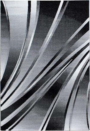 Килимове покриття для вітальні 80x150 Абстрактний хвильовий дизайн з поліпропілену Стильно і доступно (Чорний, 120 x 170 см)