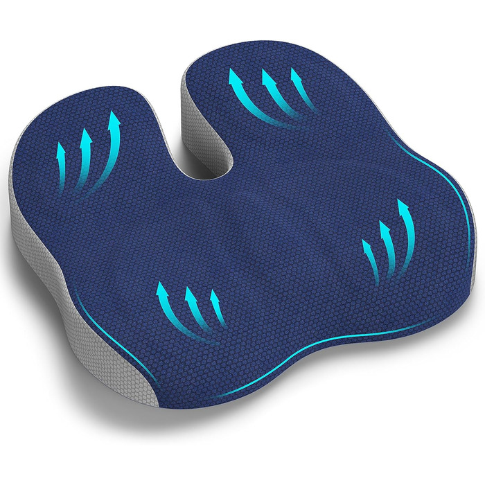 Ортопедична подушка для сидіння, ергономічна подушка для офісного крісла, подушка для куприка, комфортна подушка для стільця, зняття стресу, подушка для стільця, сидіння для автомобіля, офісу - (Блакитний)