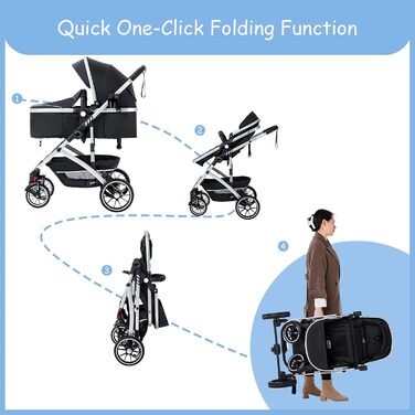 Дитяча коляска 3 в 1, туристична, швидко складається, з фіксацією передніх коліс, для дітей 0-4 роки (сірий)