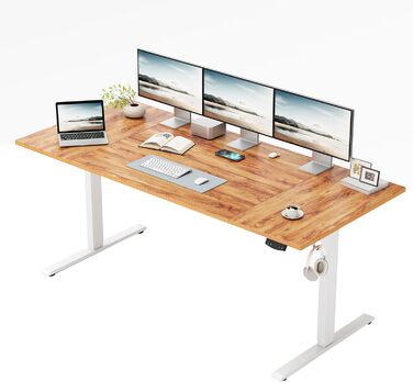 Регульований стіл Klicelor, електричний, з пам'яттю, для офісу, 160 x 80 см, білий/світло-коричневий
