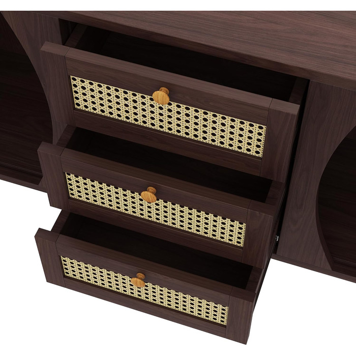 Комод з подвійними дверцятами та 3 шухлядами, дерев'яний, 140x40x76 см, стиль F, темно-коричневий