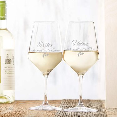 Келихи для білого вина AMAVEL, набір з 2 келихів з гравіюванням для бабусі і дідуся, персоналізовані з іменами, келихи для вина в якості ідеї подарунка для