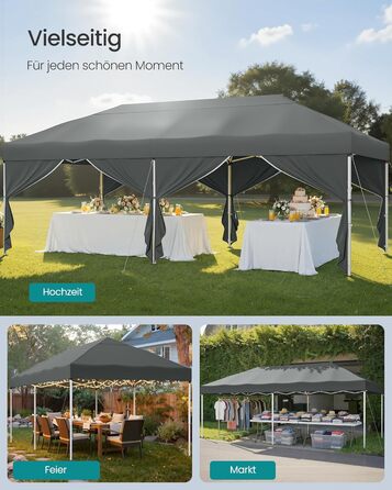 Павільйон SONGMICS 3x3 м, садовий, для відпочинку та заходів, сірий, з 6 боковинами