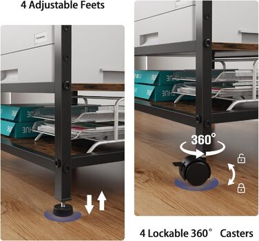 Трьохрівневий стіл для принтера з розеткою та USB-портами, регульовані полиці, роликовий стійка для принтера для дому/офісу, 3D/лазерний принтер, термопрес (Бюстик Браун, 60 см)