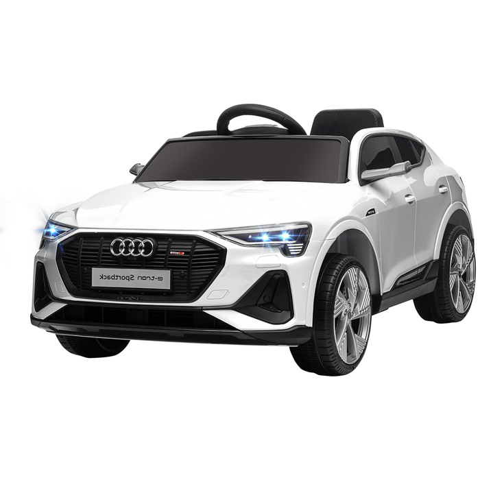 HOMCOM Електромобіль для дітей 12V, модель Audi E-tron з дистанційним керуванням, ременем безпеки, музикою (MP3/USB/TF), ідеальний для дітей 3-5 років, максимальна швидкість 3-5 км/год, колір – білий.