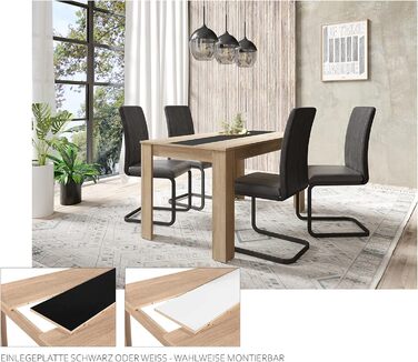 Обідній стіл byLIVING Nori: сучасний дизайн, ефект дуба, вставка в кольорі чорного або білого, розмір 160x90 см, висота 75 см