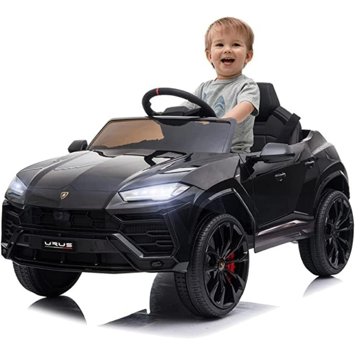 Дитячий електромобіль FINOOS Lamborghini Urus з оригінальною ліцензією, 12V акумулятор, вертикальні двері, 2 мотори, радіоуправління, чорний, для дітей 1-4 років