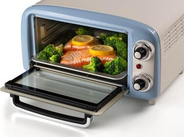 Міні-піч Ariete 3919 Vintage: 10 л, гриль, таймер, 230°C, подвійне скло, нержавіюча сталь, зелений (блакитний)