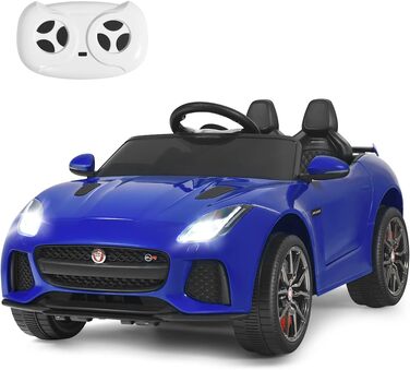 Електромобіль для дітей COSTWAY Jaguar, 12V, з музикою, історіями, сигналом та фарами, з дистанційним керуванням, швидкість 3-5 км/год, для дітей від 3 років, синій
