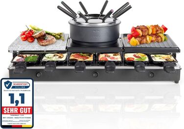 Електричний набір для раклет і фондю LUTEO® на 12 осіб: гриль, кам'яна плита, міні-крепи, антипригарні пательні
