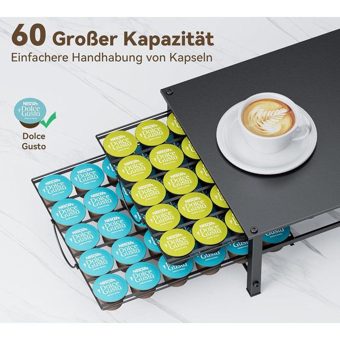 Тримач для капсул кави Dolce Gusto, металева висувна шухляда на 5 ярусів (60 капсул)