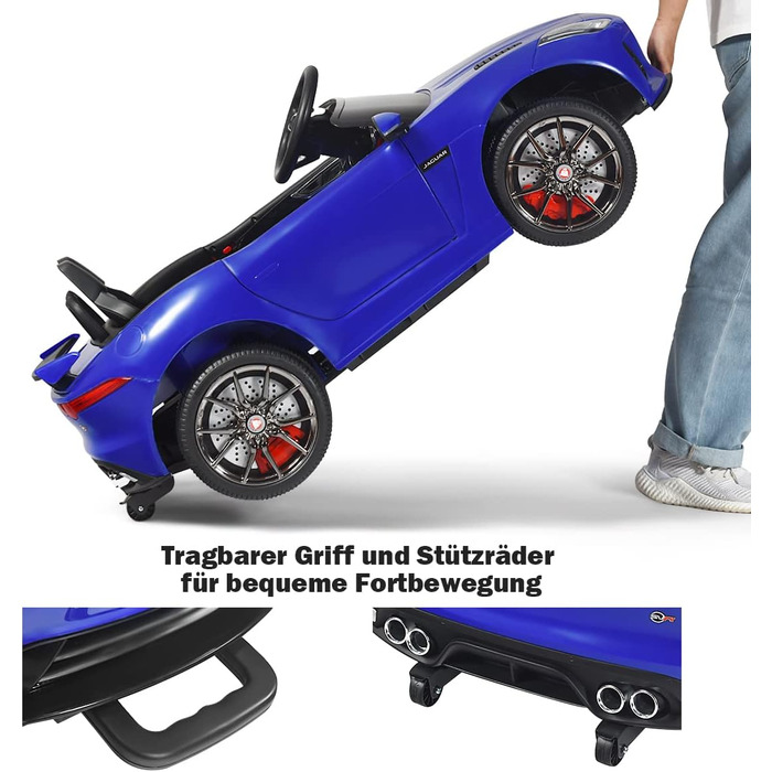 Електромобіль для дітей COSTWAY Jaguar, 12V, з музикою, історіями, сигналом та фарами, з дистанційним керуванням, швидкість 3-5 км/год, для дітей від 3 років, синій
