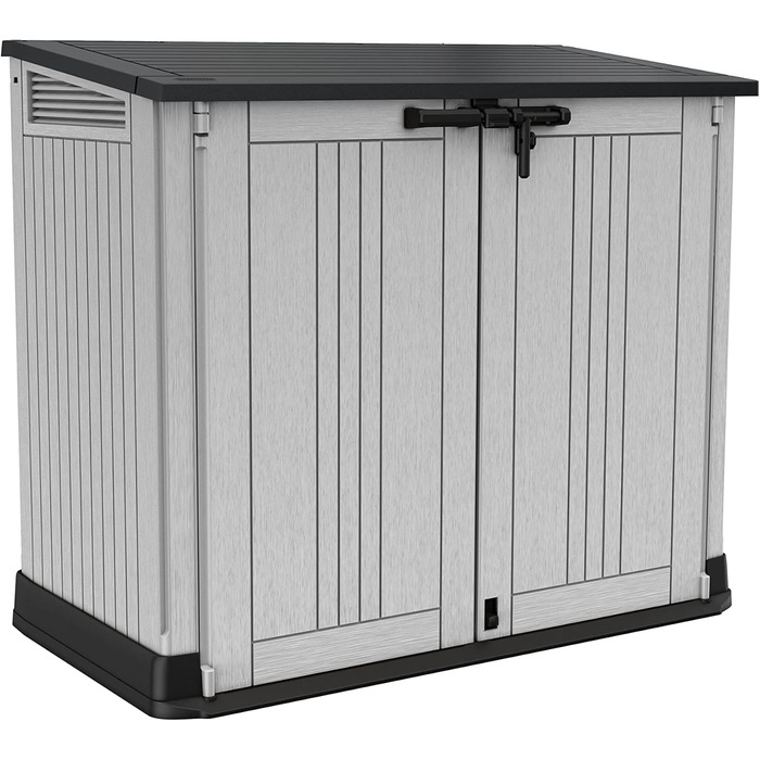 Keter Store It Out Nova пластиковий садовий сарай, 132x71,5x113,5 см, 880 л, для 2 сміттєвих баків по 120 л, вуличний, захист від негоди, замикається, світло-сірий