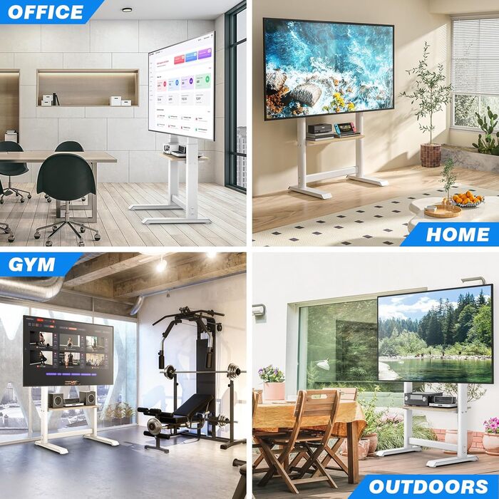 Підставка для телевізора TVON: для плоских та вигнутих екранів 60-86 дюймів, регульована висота, до 68 кг, VESA 800x600 мм, білий