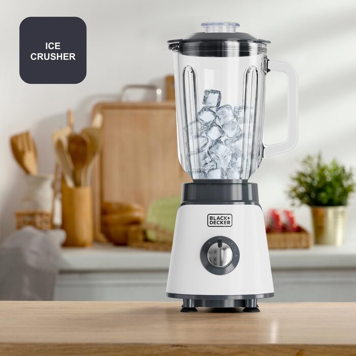 Блендер Black+Decker BXJB1201E 2200W з великим скляним глечиком 2.2L, 8 швидкостей, 6 лез з нержавіючої сталі, функція імпульсу, для смузі та подрібнення льоду, LED-дисплей, система безпеки