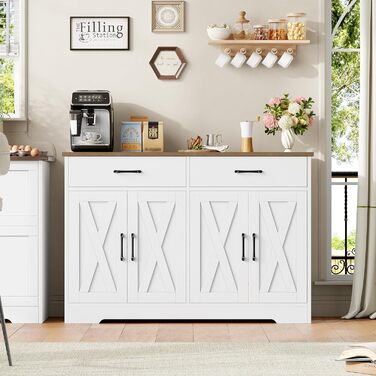 Sideboard HOCSOK 120 см: кухонний буфет з полицями, 2 шухляди, 4 дверцята, чорний та коричневий колір