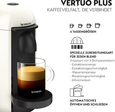 Кавомашина Nespresso Vertuo Plus Krups, автоматичне розпізнавання капсул, білий колір, XN9031