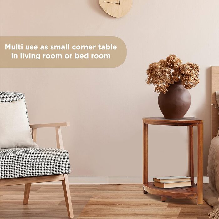 HOLANA Двомісна кутова лавка для душу з полицею та підставкою для ніг, з дерева акації, для ванної кімнати або сауни