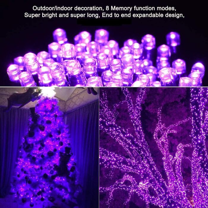 Гірлянда світлодіодна Herbst 35м, 320 LED, фіолетова, для Хелловіну, Різдва, вечірки, саду, дому. Водостійка, 8 режимів, з пам'яттю.