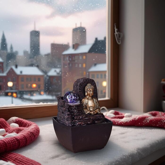 Декоративний фонтан Zen'Light Zimmerbrunnen: для дому, офісу, медитації, LED-підсвітка, H 18 см