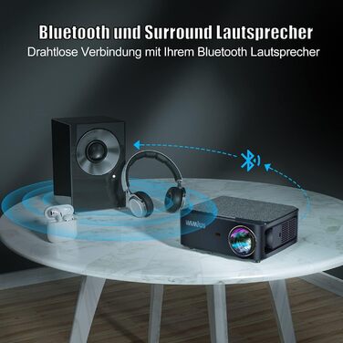 Проектор Beamer Full HD 1080P, 1200 ANSI люмен, 5G WiFi, Bluetooth, підтримка 4K, LED, для домашнього кіно, сумісний з Fire Stick, смартфоном, PS5, чорний