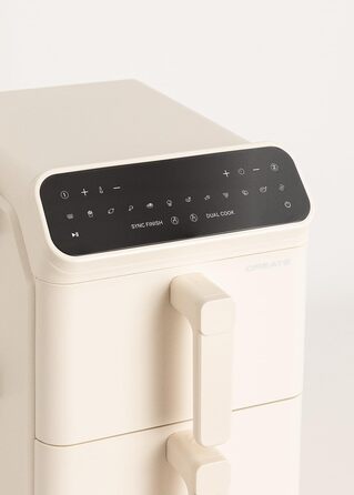 Фритюрниця без олії повітряного приготування 4.2L з пароваркою / Об'єм 5-6 порцій, 6 програм, скляна корзина, регулювання часу та температури, 1300W (11.2L ДУАЛЬНА СТАК, Кремовий білий)