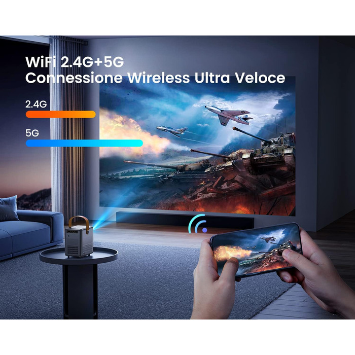 Mini-проектор WiMiUS 18000 Люмен з Wi-Fi та Bluetooth, 1080P Full-HD, для домашнього кінотеатру, сумісний з iOS/Android/Laptop/USB/PS5/AV, чорний