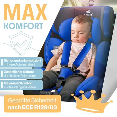 Автокрісло KIDIZ® 1+2+3 для дітей 9-36 кг з 5-точковим ременем безпеки, регульованою підголовником (синій), Isofix