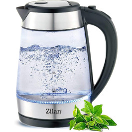 Скляний чайник з нержавіючої сталі 2200 Вт 1,7 літра Фільтр від накипу Без бісфенолу А Синє світлодіодне освітлення 360 градусів Чайник Чайник Чайник Очищувач води чорний