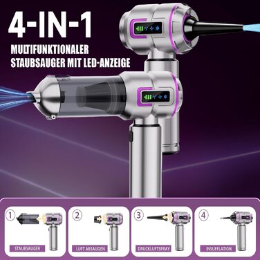 Акумуляторний ручний автомобільний пилосос бездротовий 27000Па, потужний міні-пилосос та електричний обдувач для авто, дому, кухні та ПК