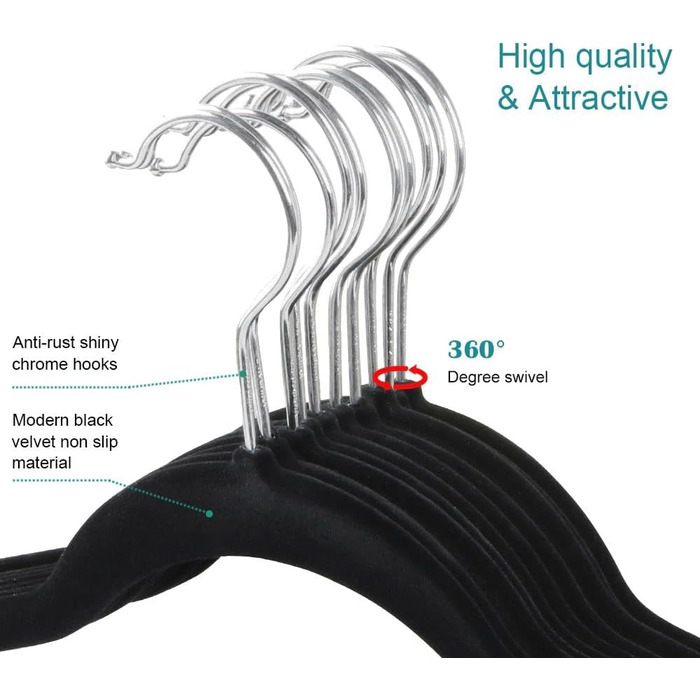 Вішалки для одягу Yaheetech 100 шт. - вішалки для костюмів, чорні, з поворотним гачком 360°