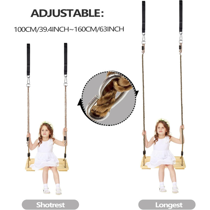 Шовковий крісло-гойдалка KINSPORY з регульованим канатом, для дому та саду, до 130 кг, світло-коричневий