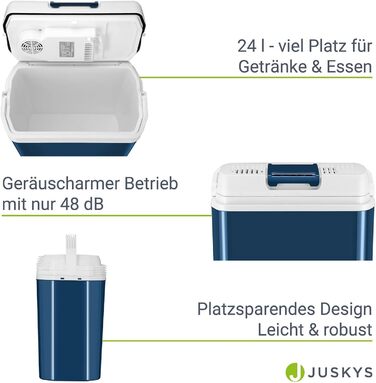 Електричний охолоджувач Juskys 24 літри 12 В / 230 В для легкового автомобіля, вантажівки, будинку на колесах, кемпінгу - Міні-холодильник холодний і гарячий - Термоелектричний бокс - синій 24 л синій