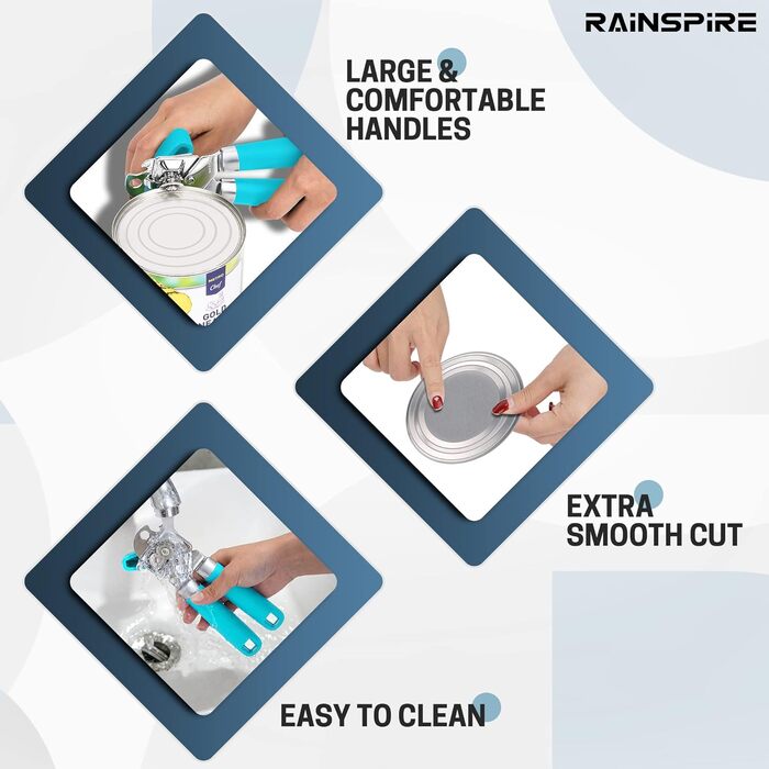 Відкривачка для консерв Rainspire, ручна, міцна, з плавним зрізом, з інтегрованим відкривачем пляшок, рожева (блакитна)