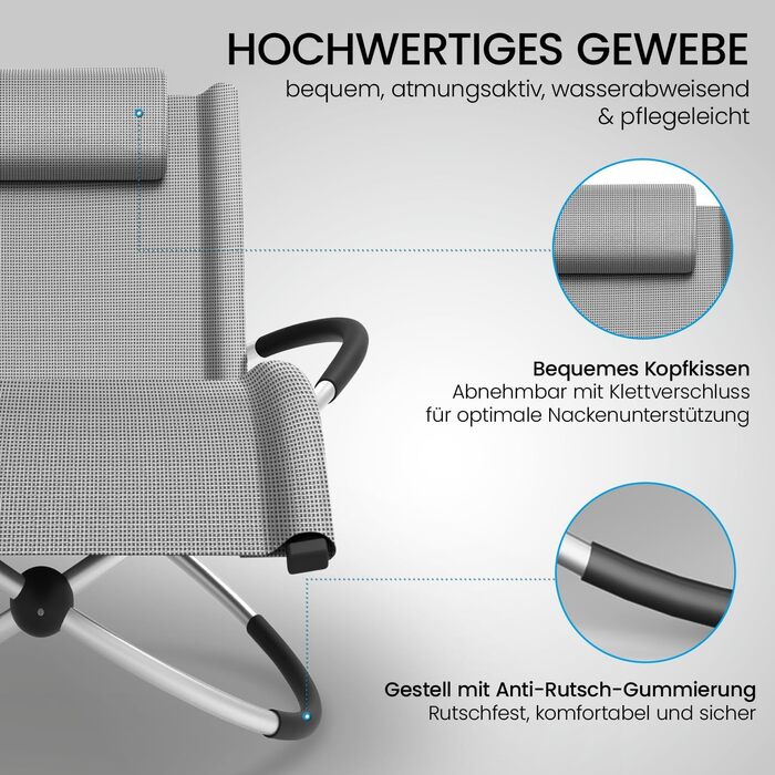 Крісло-гойдалка ELONEO для саду та балкону, крісло-шезлонг, 180 кг, вологостійке, сіре в каре, без подушки