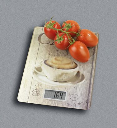 Кухонні ваги WENKO Slim Pepperoni - електронні цифрові ваги з сенсорною клавіатурою і функцією тарування, Загартоване скло, 14 х 1,2 х 19,5 см, (Кафе)