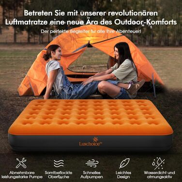 Надувна матрац Luxchoice з самонадувною системою та портативним насосом. Двоспальне ліжко для кемпінгу, подорожей та дому. Розмір 203x152x22 см, вантажопідйомність 250 кг