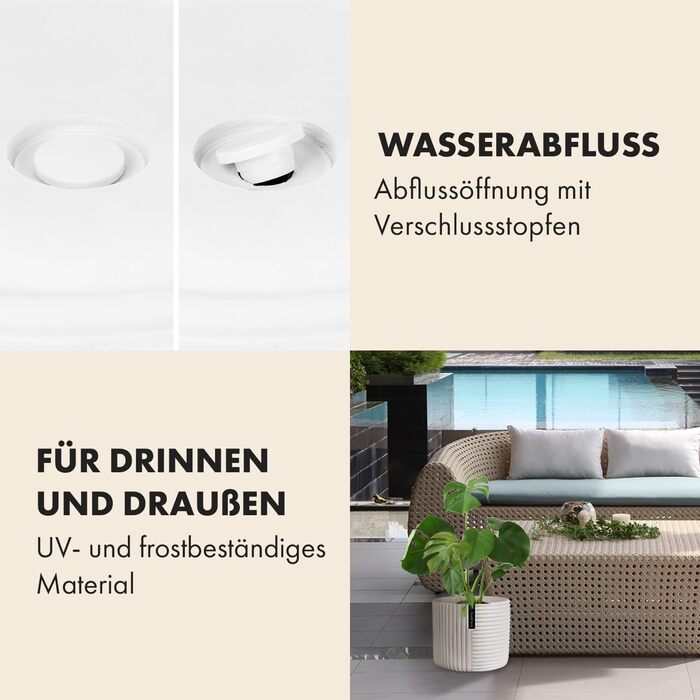 Горщик для квітів Fox & Fern Großer 30,5 см – стильний горщик з якісного полістоуну з 3D-текстурою та дренажним отвором. Великий горщик для дому (білий)