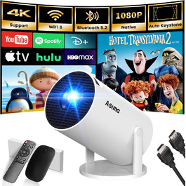 Портативний проєктор Mini Beamer: 1080P, 4K, Android, iOS, WiFi, Bluetooth, 180°