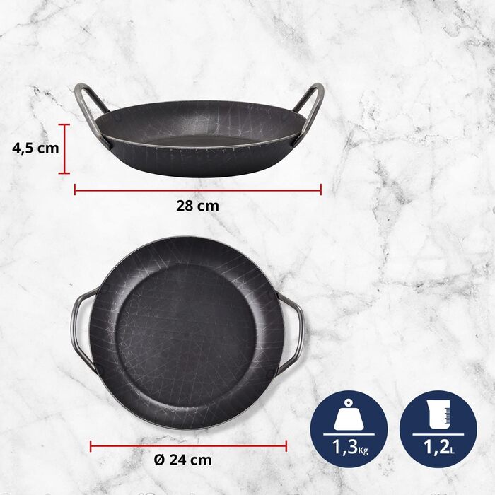 Преміум Сковорода 28 см Ø Зроблено в Німеччині Кована чавунна сковорода для індукції універсальна (сковорода 24 см)