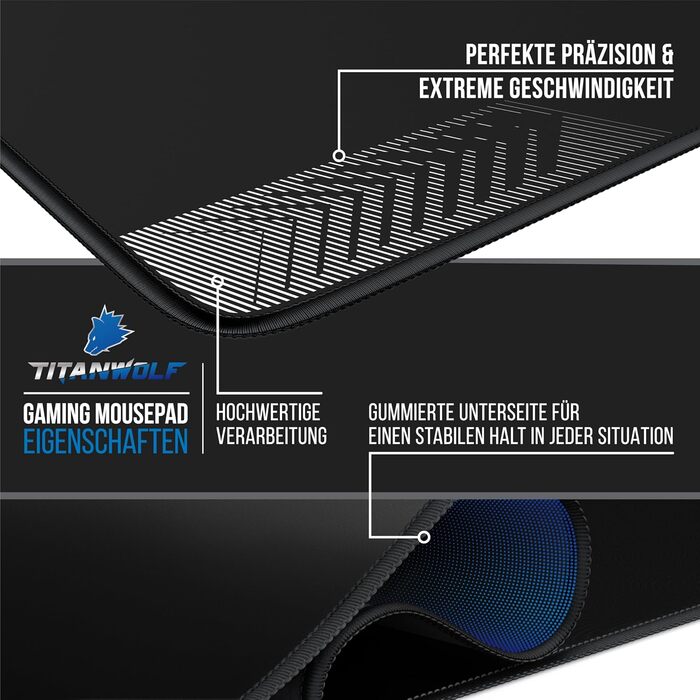 Килимок для миші TITANWOLF XXXL 1000x600 мм - великий ігровий килимок для миші з мотивами, чорний