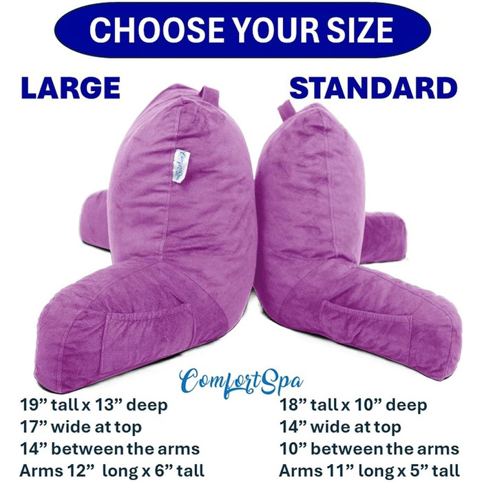 КомфортСпа Лесе-подушка для ліжка, розмір для дорослих, подушка для спини з підлокітниками, кишенями та знімним чохлом; підходить для відпочинку в ліжку або для полегшення болю в спині