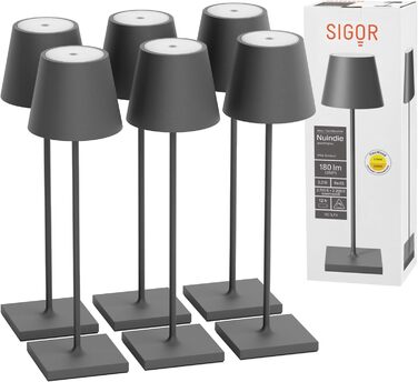 LED-лампа SIGOR Nuindie 2.0: диммування, акумулятор, IP54, 38 см, USB-C, 12 годин, графітовий (6 шт.)