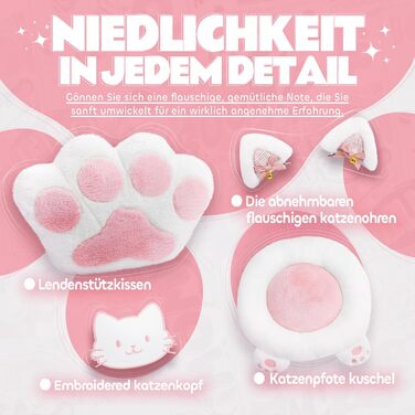 Ігровий крісло MEENICE Pink Katze з підголовником у вигляді лапки кота та вушками, з підніжкою, ергономічний ПК стілець для дітей та дорослих, рожево-білий, 200 кг