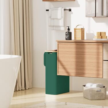 Кошик для білизни Youdenova з кришкою, 48л, вузький, з мішком, сортувальник, бамбук, білий