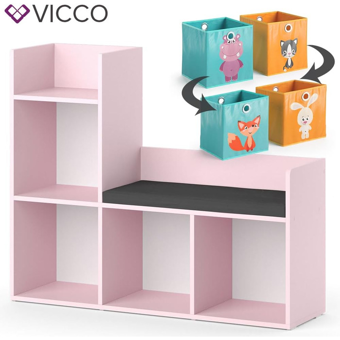 Дитяча полиця Vicco Luigi, 107,2 x 88,6 см з 2 відкидними коробками (сіра) (рожева, з відкидними коробками оп.1)