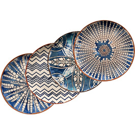 Предмети в мавританському стилі на 4 персони, набір тарілок з різними вінтажними візерунками в білому і блакитному кольорі, керамограніт (набір під стільницю), 934017 Iberico Blue 12