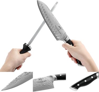 Набір кухонних ножів Дамаск з дерев'яним блоком, професійний кухонний набір, VG10, 67 шарів, преміум якість (9 предметів, сірий)